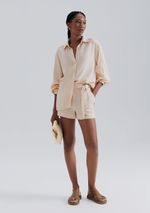 Camisa Feminina Manga Longa Bufante Com Linho