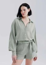 Camisa Feminina Manga Longa Bufante Com Linho