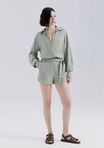 Camisa Feminina Manga Longa Bufante Com Linho