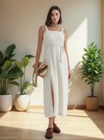 Vestido Midi Com Fenda Em Viscolinho