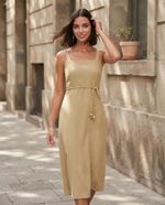 Vestido Midi Com Fenda Em Viscolinho