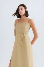 Vestido Midi Com Fenda Em Viscolinho
