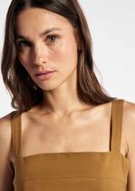 Vestido Midi Evasê Alças Médias Rústico Com Linho