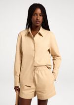 Camisa Feminina Manga Longa Empapelada Bege