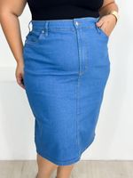 Saia Feminina Longa Jeans Claro