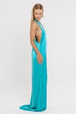 Vestido Cetim Tine Azul Turquesa