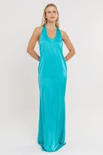 Vestido Cetim Tine Azul Turquesa