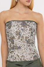 Vestido Corset Jacquard Verde Oliva