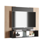 Painel Para Tv Até 42 Polegadas Com Nichos Gaia - Preto / Cinamomo Ripado
