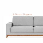 Sofá 3 lugares Téo com 1,95m em Linho e Pés de Madeira - Cinza Claro