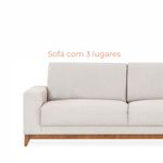 Sofá 3 lugares Téo com 1,95m em Linho e Pés de Madeira - Cinza Claro