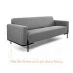 Sofá 3 lugares Cora com 2,10m em Linho e Pés de Ferro fosco - Grafite