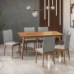 Conjunto Sala de Jantar 6 Lugares 1,60 Olive e Ares Babus - Imbuia / Cinza