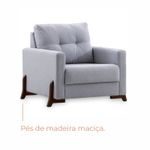 Poltrona 1 lugar Muy com em Linho e pés de madeira - Linho Cinza - Linho Cinza