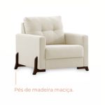 Poltrona 1 lugar Muy com em Linho e pés de madeira - Linho Cinza - Linho Bege
