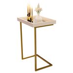 Mesa lateral Tira com pés de Metal Babus - Perola / Dourado