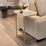 Mesa lateral Tira com pés de Metal Babus - Perola / Dourado