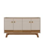 Buffet Aparador Aleppo 4 Portas Pés de Madeira Babus - Amendoa / Off White