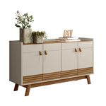 Buffet Aparador Aleppo 4 Portas Pés de Madeira Babus - Amendoa / Off White