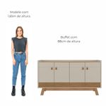 Buffet Aparador Aleppo 4 Portas Pés de Madeira Babus - Amendoa / Off White