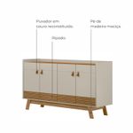 Buffet Aparador Aleppo 4 Portas Pés de Madeira Babus - Amendoa / Off White