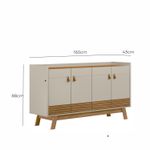 Buffet Aparador Aleppo 4 Portas Pés de Madeira Babus - Freijó / Off White