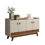 Buffet Aparador Aleppo 4 Portas Pés de Madeira Babus - Freijó / Off White