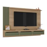 Painel Para Tv Até 75 Polegadas 3 Gavetas 1 Prateleira Com Ripado Presence Artely Carvalho/Menta