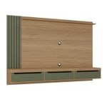 Painel Para Tv Até 75 Polegadas 3 Gavetas 1 Prateleira Com Ripado Presence Artely Carvalho/Menta