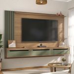 Painel Para Tv Até 75 Polegadas 3 Gavetas 1 Prateleira Com Ripado Presence Artely Carvalho/Menta
