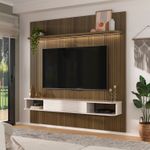 Painel Ripado Até 75 Polegadas Com Led 1 Porta 2 Nichos E Prateleira Belluno Artely Pinho/Off White