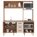 Cozinha Compacta Celine 4 Portas 3 Gavetas Ripado Freijó/off White