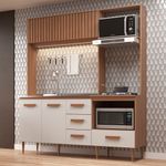 Cozinha Compacta Celine 4 Portas 3 Gavetas Ripado Freijó/off White