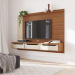 Painel Para Tv Até 75 Polegadas 3 Gavetas 1 Prateleira Com Ripado Copiapó - Cinamomo / Off White