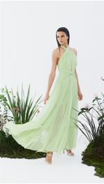 Vestido longo de frente única em georgette