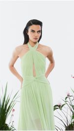 Vestido longo de frente única em georgette