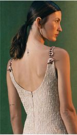 Vestido em tweed cobre com alças de corrente