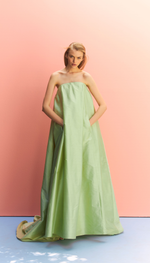 Vestido longo tomara que caia em shantung de seda