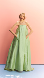 Vestido longo tomara que caia em shantung de seda