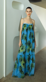 Vestido longo top e saia com barrado franzido
