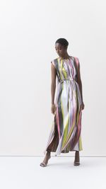 Vestido longo listrado em tafeta italiano