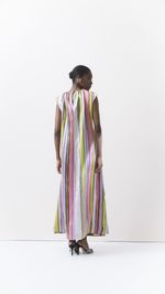 Vestido longo listrado em tafeta italiano