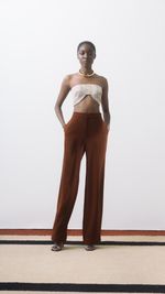 Calça pantalona em crepe dior com bolso faca