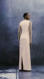 Vestido longo reto em crepe