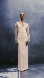 Vestido longo reto em crepe