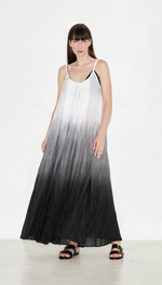 Vestido longo evasê, em voil de algodão