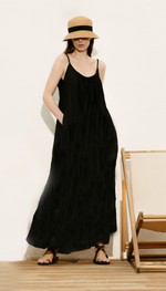Vestido longo evasê em voil de algodão