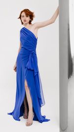Vestido longo em georgete de seda
