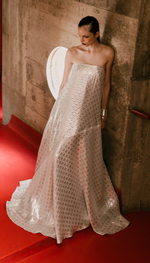 Vestido longo tomara-que-caia em jacquard de seda