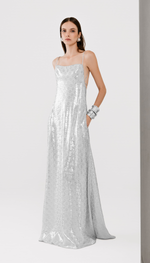 Vestido longo em jacquard de seda